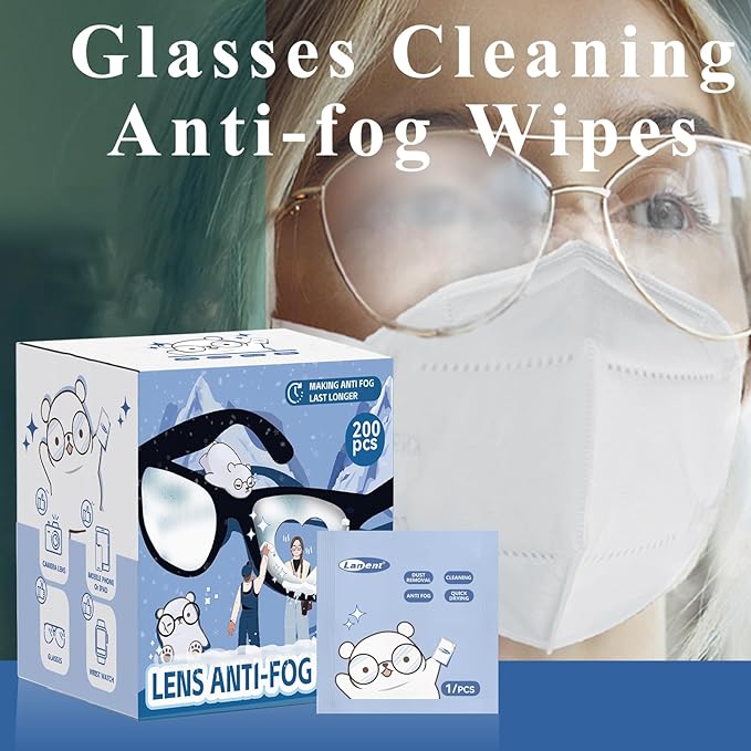 （200 PCS) Anti-Fog Lens Wipes Pre-Moistened Anti-Fog Wipes| Glasses Cleaner Safely Cleans Glasses, Sunglasses, Phone Screen, Electronics & Camera Lens