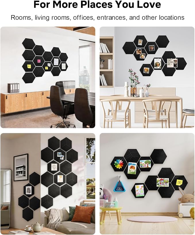 Hexagon Large Cork Bulletin Board Tiles, Peel and Stick Felt Wall Panels - Image 7