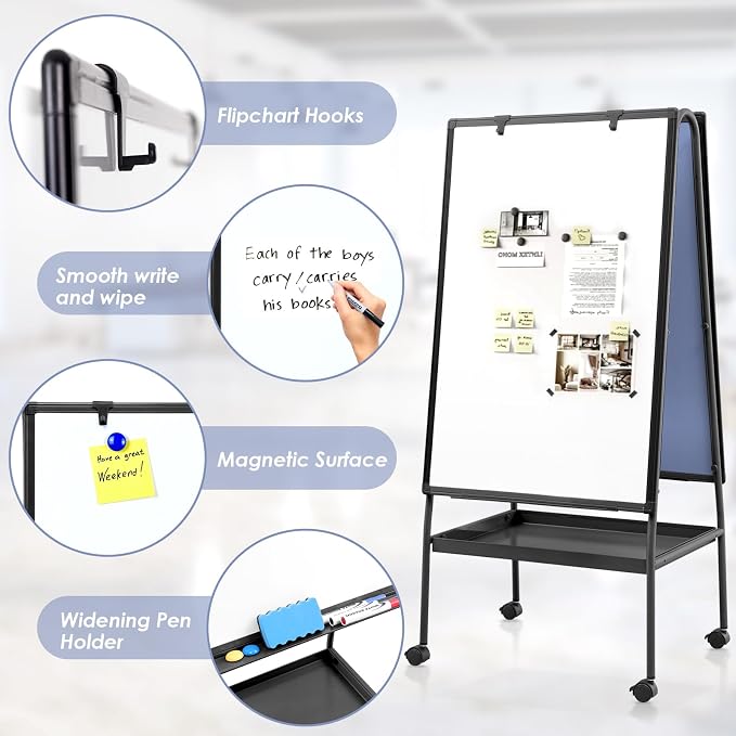 MAKELLO Rolling White Board on Wheels 36x24 in, Double-Side Standing Whiteboard - Image 3