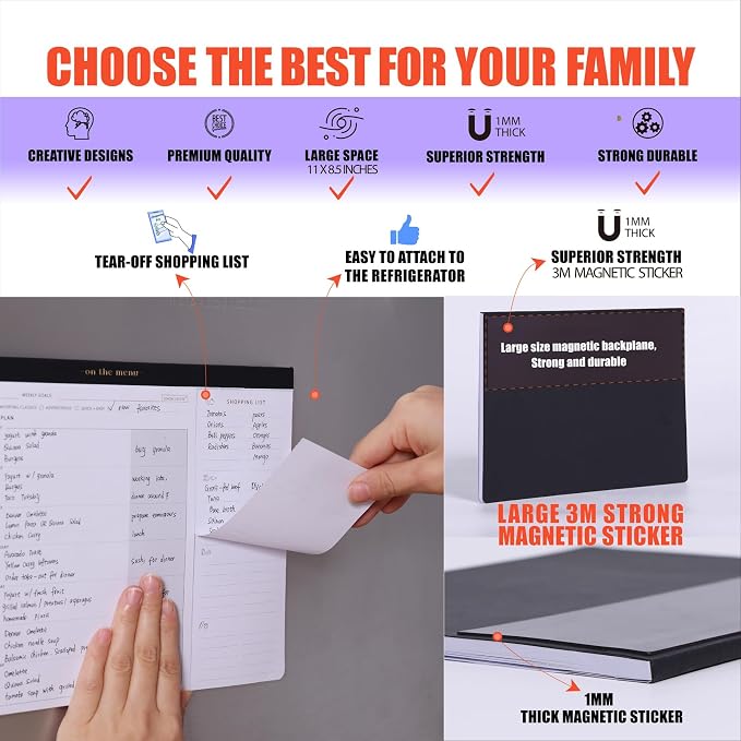 Weekly Meal Planner with Recipes and Grocery List Magnetic Notepad - Image 5