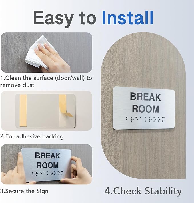 Conference Room Signs with Raised Text & Grade 2 Braille, Brushed - Image 5