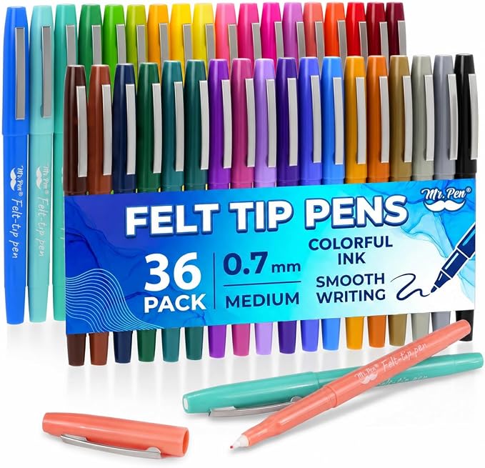 Mr. Pen- Felt Tip Pens, 36 Pack, 0.7 mm, Colorful Felt Tip Pens, Fast Dry | No by MrPen