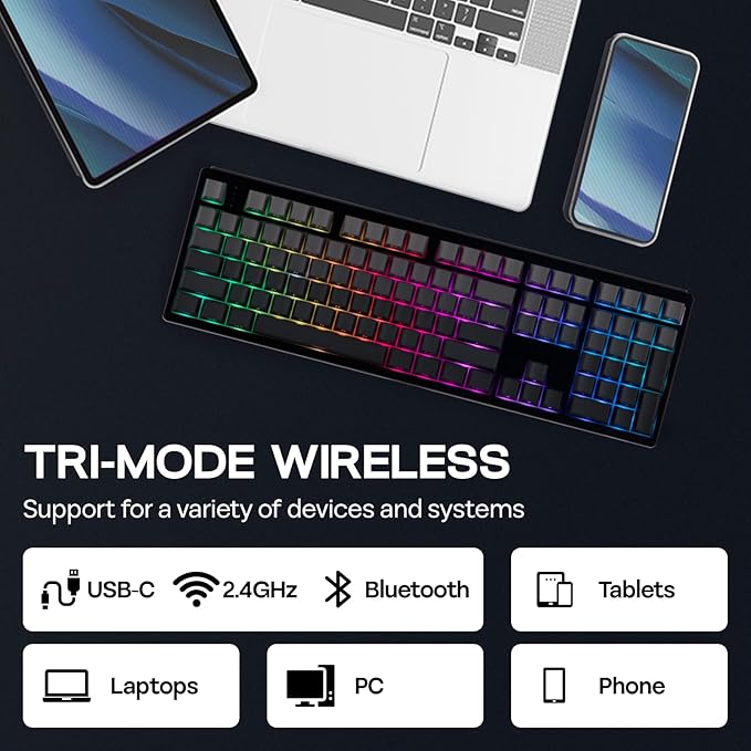 EPOMAKER TH108 Full Size Mechanical Keyboard, Wireless Gaming Keyboard with 8000mAh Battery, Creamy Gasket, 108 Keys, Hot Swap, Custom Driver, RGB Backlight (Black, Sea Salt Silent)-DeskLoop Office