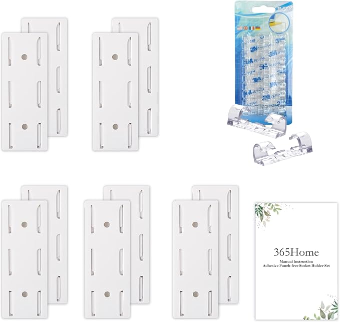10-Pack Adhesive Punch-Free Socket Holder, Self Adhesive Desktop Socket Fixer by 365Home