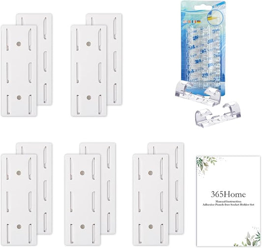 10-Pack Adhesive Punch-Free Socket Holder, Self Adhesive Desktop Socket Fixer by 365Home