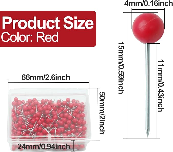 500Pcs Red Map Pins, 1/8 Inch Map Tacks, Round Ball Head Map Push Pins - Image 2