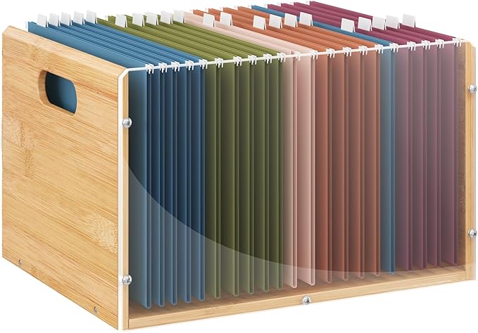 Sbanmao Letter/Legal Bamboo Acrylic File Box Organizer, Hanging File Folder by shengbaomaoyi