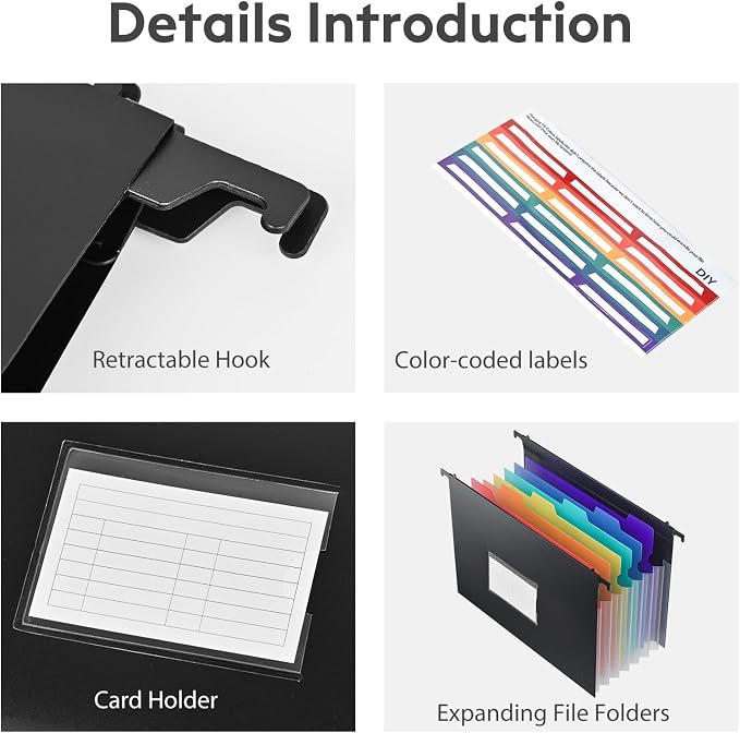 Expanding Hanging File Folders, Plastic Filing Cabinet Organizer 7 Pockets 1.2" - Image 3