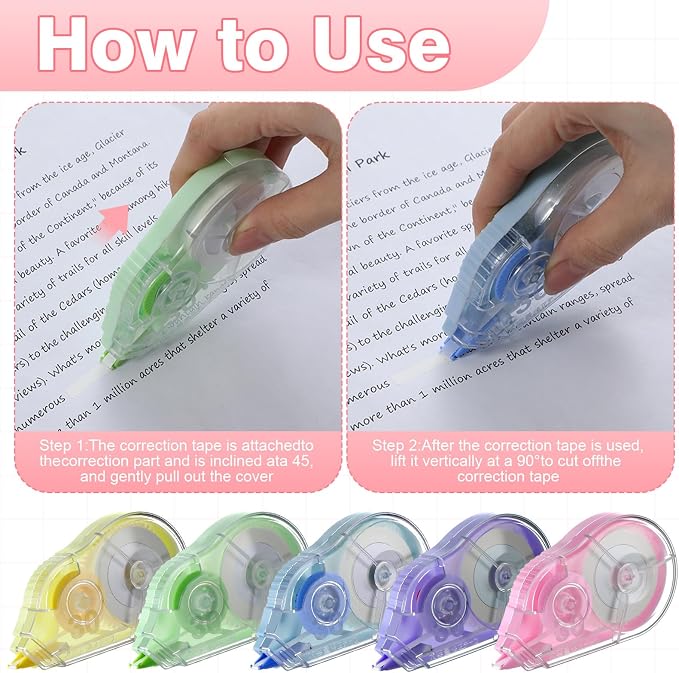60 Pcs Colorful Correction Tape 39.4 ft White Wrong out Tear Resistant Bulk - Image 3