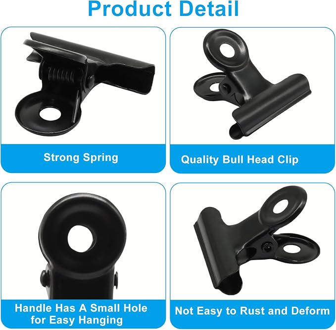 Bonsicoky 30 Pack Black Bulldog Clips, 1.2 inch / 30mm Mini Metal Hinge Clips - Image 5