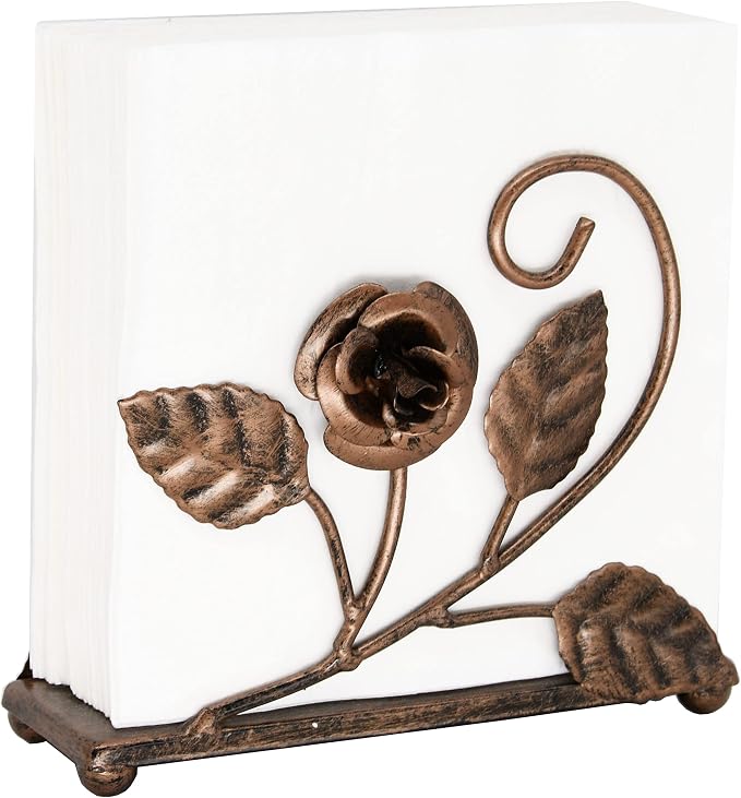 OwlGift Bronze Napkin Holder – Rose Design Metal Napkin Storage - Image 3
