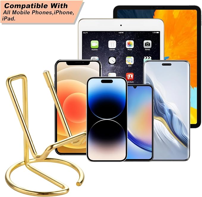 ROPOSY 2 Pack Cell Phone Stand for Desk, Cute Metal Gold Cell Phone Stand - Image 2