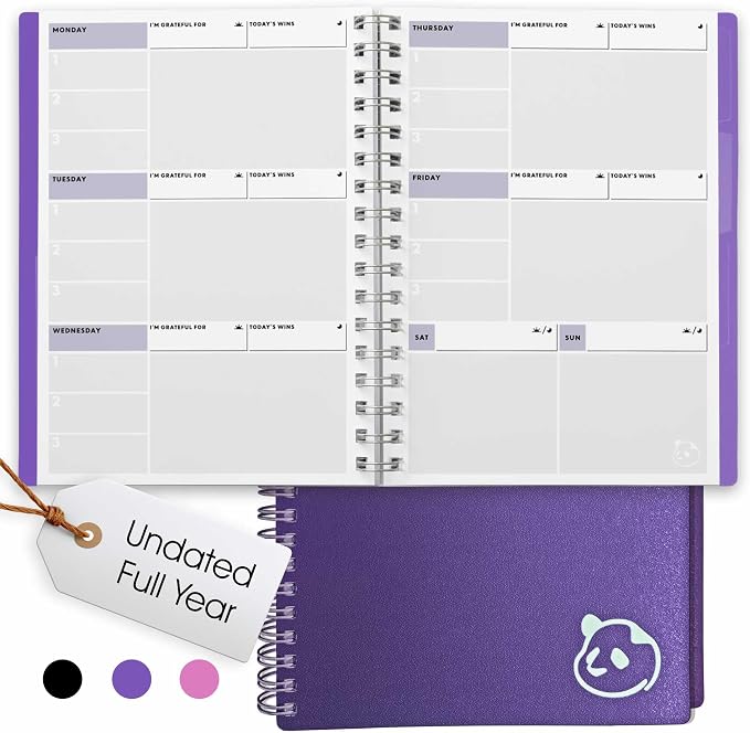 Panda Planner Undated Weekly Spiral Notebook 2026-2027, 5.75 x 8.25 Purple | 52 by PANDAPLANNER%C2%AE