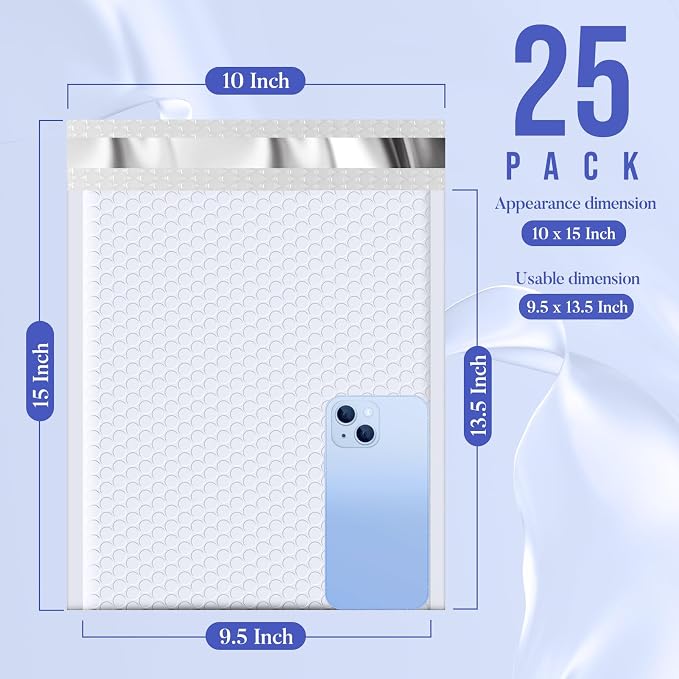 Fuxury White Bubble Mailers 9.5x14.5" 25 Pack Large Opaque Padded Envelopes | - Image 2