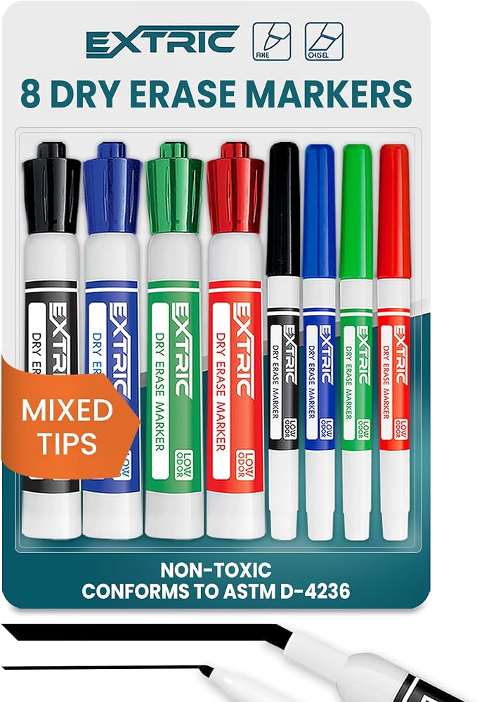 EXTRIC Dry Erase Markers 8 PK Whiteboard Markers Fine & Chisel Mixed Tips by EXTRIC