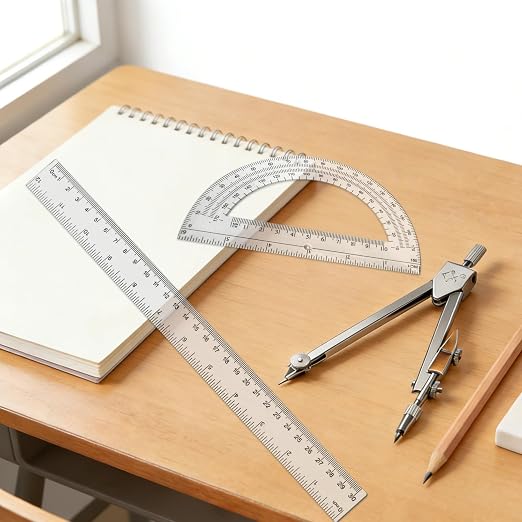 3 Packs Plastic 12 Inch Ruler, 6 Inch Clear Protractor and Compasses Set - Image 6