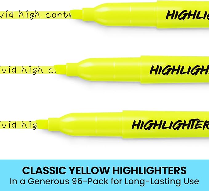 Taja Highlighters 96 Pack Value Pack, Bright Yellow, Chisel Tip Marking Pens - Image 2
