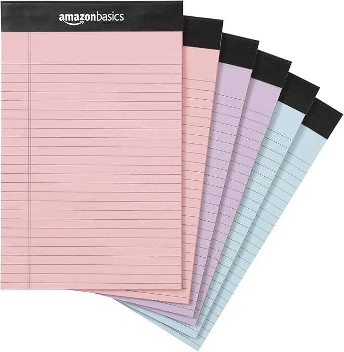 Amazon Basics Narrow Ruled 5-Inch by 8-Inch Lined Writing Note Pads, 6 Count (50 Sheet Pads), Multicolor-DeskLoop Office