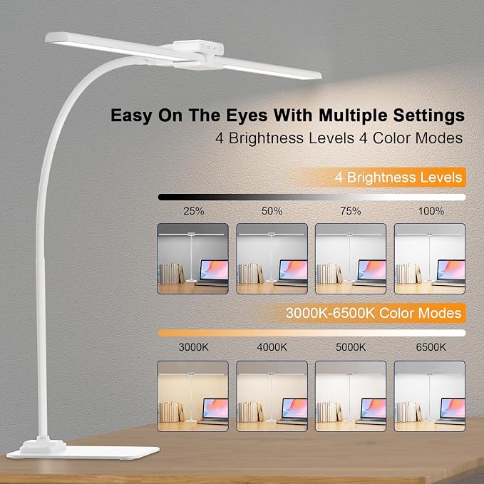 24W Led Desk Lamps with Base for Office Home, 31.5-in Double Head, Dimmable 4 - Image 6