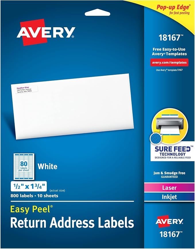 Avery White Return Address Labels | Printable | Sure Feed Technology | by Avery