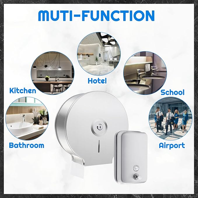 2 Pcs Commercial Soap Dispenser and Paper Towel Dispenser Set with Lock-Stainless Steel,Wall Mount,Large Capacity Manual Liquid Pump Rust Proof Leak Free for Home Bathroom (500 ml,Style 3)-DeskLoop Office