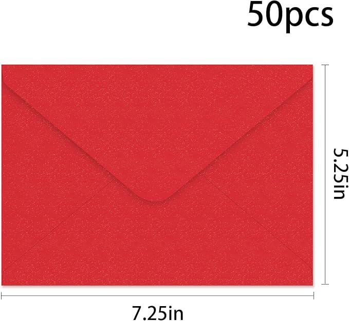 YINUOYOUJIA 50 PCS Pearl Red Envelopes A7, 5 x 7 Red Shimmer Envelopes - Image 2