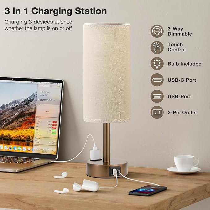 Fenmzee Brown Bedside Table Lamp - Image 2