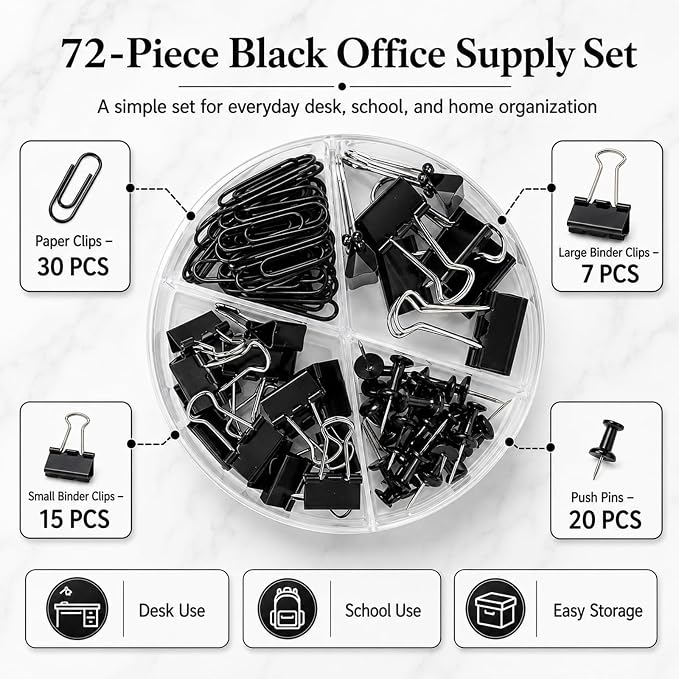 Paper Clips and Binder Clips Set, Metal Assorted Sized Binders - Image 3