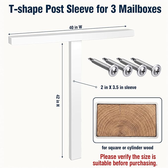 Sintuff Heavy Duty White Vinyl Mailbox Post Sleeve T-Shape Mailbox Stand Mount - Image 2