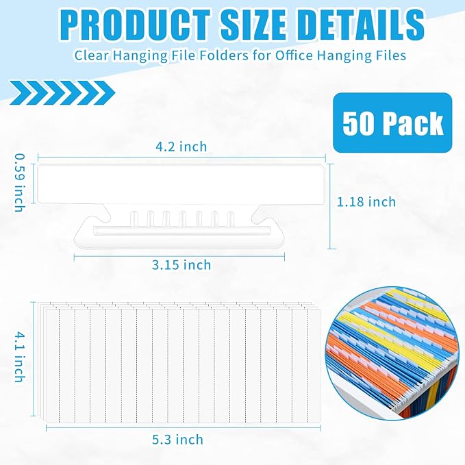 50 Pieces 4 Inch Clear Hanging Folder Tabs Hanging File Folder Tabs Clear Tabs - Image 2