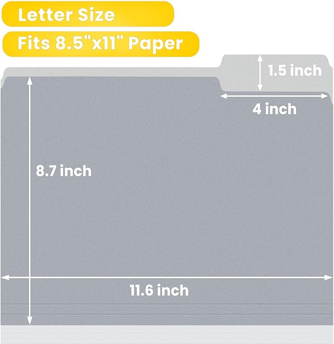 SUNEE File Folders Letter Size Gray, 100 Pack Manilla Folders 8.5 x 11 1/3-Cut - Image 3