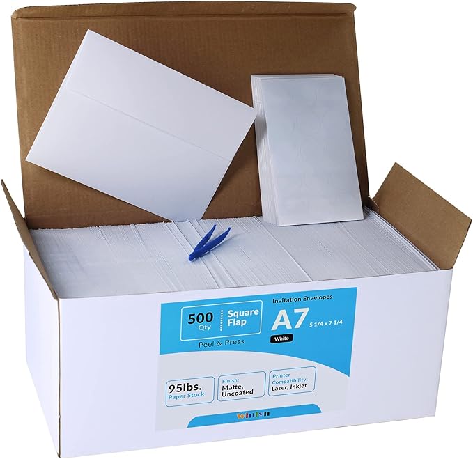 500 Pcs White A7 Invitation Envelopes 5 1/4 x 7 1/4 Square Flap Envelopes Self - Image 3
