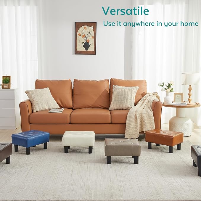 Small Foot Stool Ottoman, Faux Leather Footstool Ottoman Foot Rest - Image 8