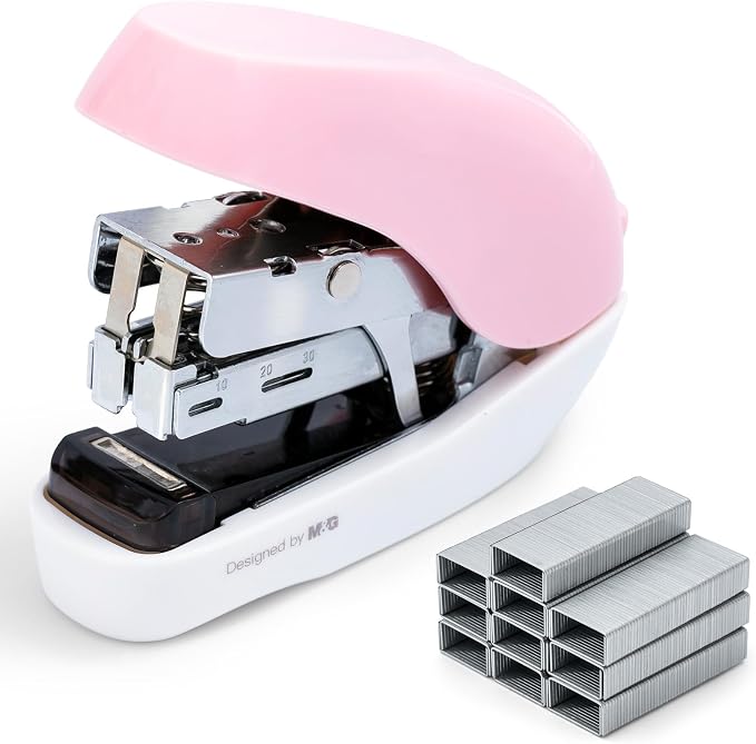 M&G Mini Stapler with Staples, Small Pink Effortless Stapler Set, 20 Sheet by MG