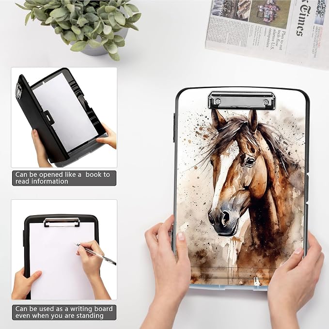Clipboard with Storage, High Capacity Horse Storage Clipboard 9.5x14 with Pen - Image 4