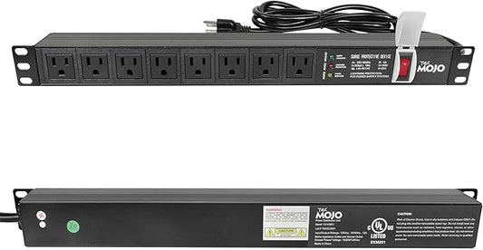 Tecmojo 1U Rack-Mount Horizontal 8-Outlet Power Strip UL Listed PDU with Surge Protection LED Indicators 6ft Cord Power Distribution for IT and Network Server Racks-DeskLoop Office