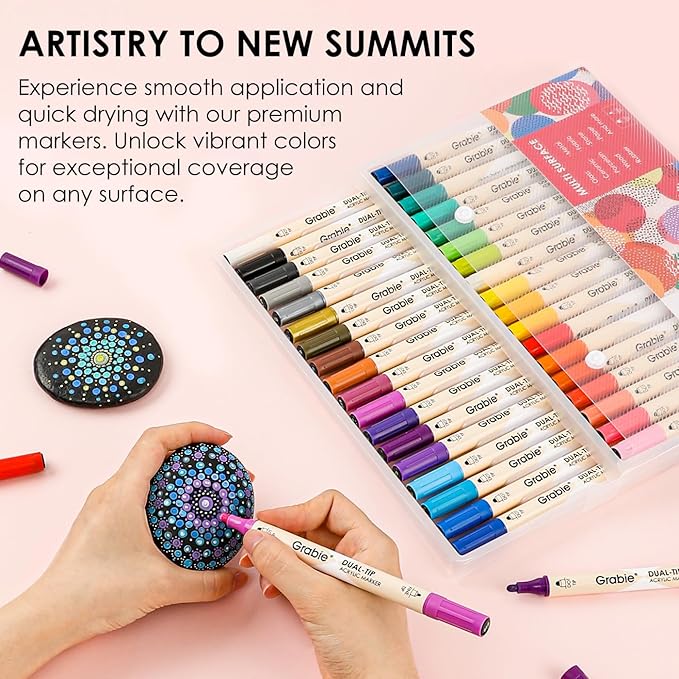 Grabie 36 Dual Tip Acrylic Paint Markers, Acrylic Paint Pens, Fabric Markers for Fabric, Canvas, Rock, Glass, Wood, Paper, DIY, Canvas DIY Art Supplies Kit-DeskLoop Office