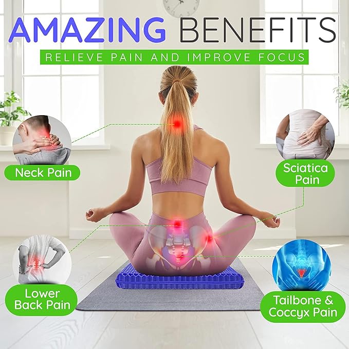 Gel Seat Cushion, 19x19inch Super Large Gel Cushion Pressure Pain Relief Seat Cushion for Long Sitting, Soft Breathable Gel Chair Pads for Home Office Wheelchair Car Seat (Blue)-DeskLoop Office