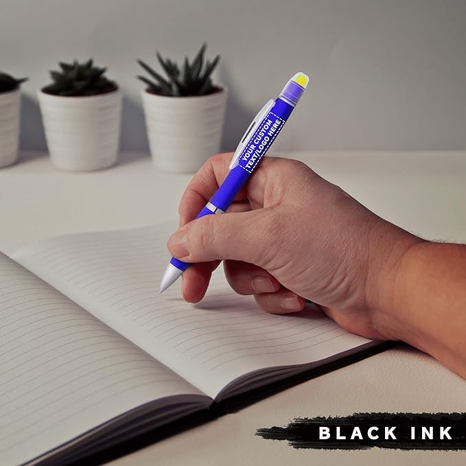 DISCOUNT PROMOS 100 Marathon Gel Highlighter Pens Pack - Customizable Text, Logo - Twist Mechanism, Ballpoint - Blue-DeskLoop Office