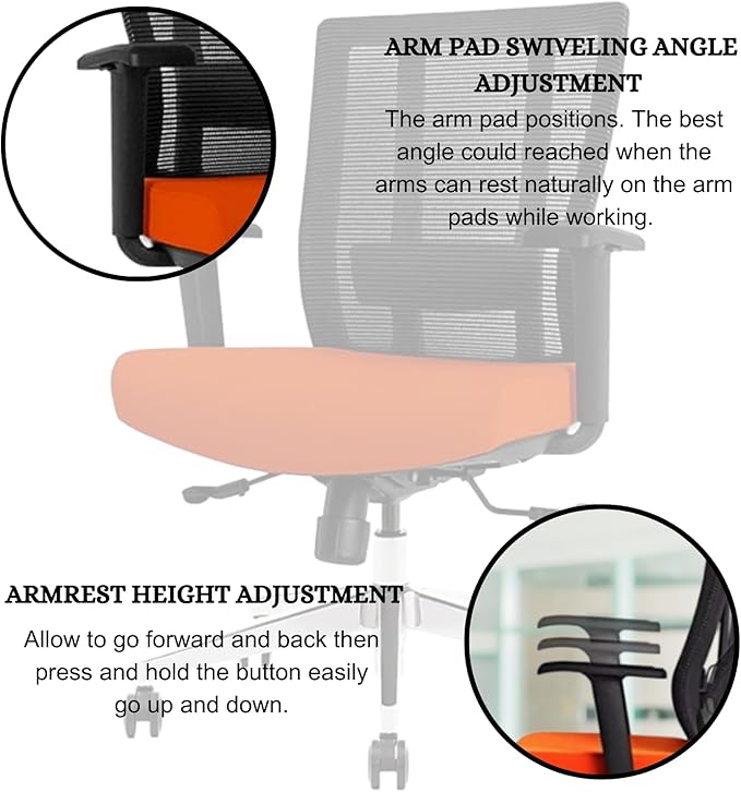 Ergonomic Office Chair - Breathable Mesh Back with Adjustable Lumbar Support, 3D Armrests, Tilt Function, and 360° Swivel Wheels - Perfect for Home Office or Conference Room - Stylish Tangerine Design-DeskLoop Office
