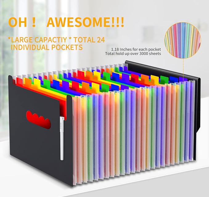 Expanding File Folders Accordion File Organizer, 24 Pockets Accordian Document - Image 4