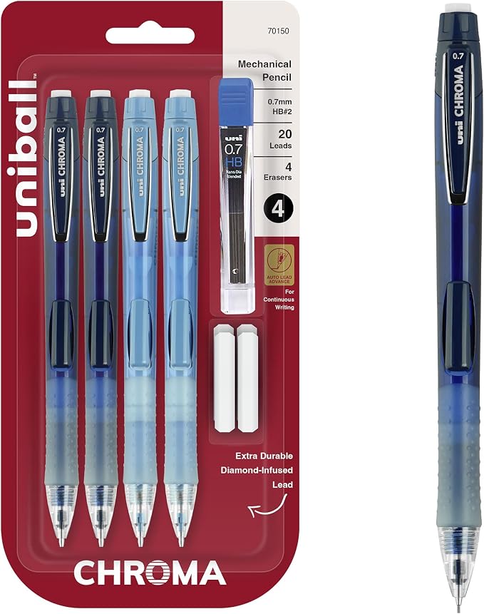 uniball Chroma Mechanical Pencil Starter Kit, HB #2, 4 Pack by uni-ball