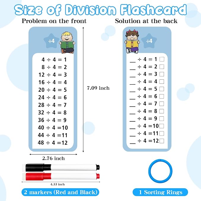1-12 Division Flash Cards, Large Math Table Flashcards, Including 15 Cards - Image 3