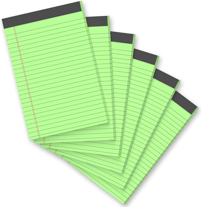 6 Pack 5 x 8 Inch Green Legal Pads, Double-Sided Lined Notepads by Unknown