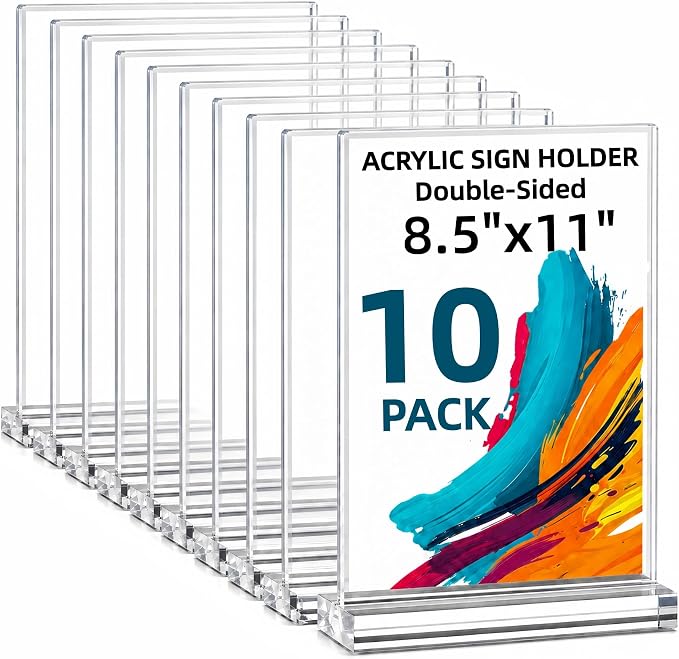 Amzlink® 10 Pack Acrylic Sign Holder 8.5 x 11, Double Sided Clear Tabletop by Unknown