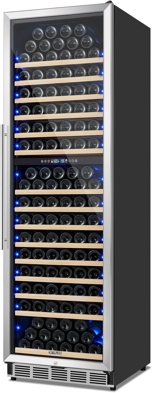 200 Bottle Dual Zone Wine Fridge - 24 Inch Large Wine Cooler Refrigerator, Freestanding and Built-in Design, Upgraded Compressor Cooling, Intelligent Temperature Memory-DeskLoop Office