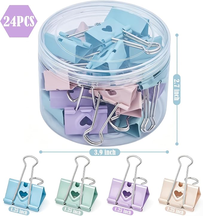 BAYTORY 24Pcs Pastel Binder Clips, 1.25 Inch Medium Binder Clips, - Image 2