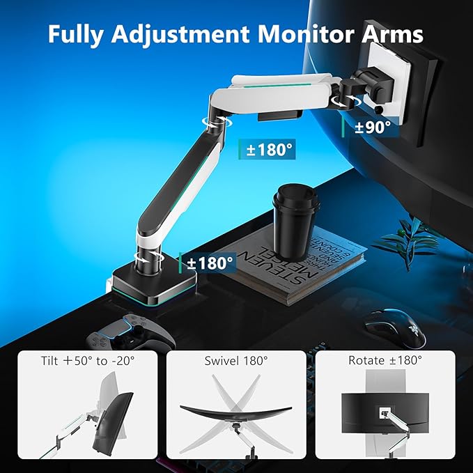 WALI Heavy Duty Monitor Arm, Monitor Stand for Screen up to 49 inch, 44 lbs, Aluminum Ultrawide Computer Mount for Samsung Odyssey G9, Adjustable, Mounting Holes 75 and 100 (GAM001XL), White-DeskLoop Office