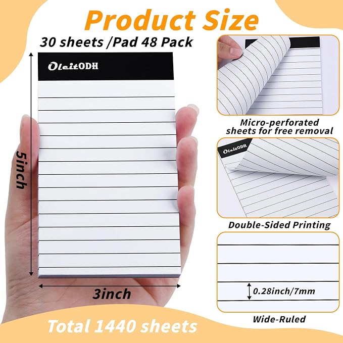 Oleitodh 3x5 Notepads – 48 Pack White Memo Pads Small Writing Pads - Image 2
