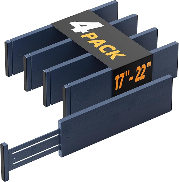 SpaceAid Bamboo 4 Pack Dresser Drawer Dividers, 4.65“ High Adjustable 17“-22” by SpaceAid